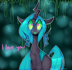 Size: 3708x3600 | Tagged: safe, artist:bunxl, queen chrysalis, changeling, changeling queen, :3, cute, cutealis, heart, looking at you, smiling, solo, tongue out, wingding eyes