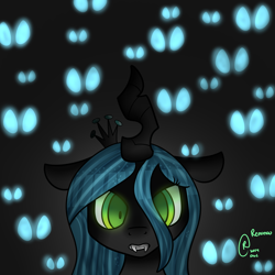 Size: 2000x2000 | Tagged: safe, artist:bunxl, queen chrysalis, changeling, changeling queen, female, glowing eyes