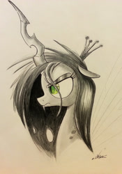 Size: 786x1125 | Tagged: safe, artist:ncmares, queen chrysalis, changeling, changeling queen, female, horn, solo, traditional art