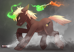 Size: 3508x2480 | Tagged: safe, artist:underpable, derpibooru import, oc, oc only, pony, unicorn, male, molotov cocktail, solo, stallion