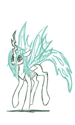 Size: 770x1280 | Tagged: safe, artist:katkathasahathat, queen chrysalis, changeling, changeling queen, blushing, smiling, solo