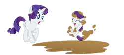 Size: 900x400 | Tagged: dead source, safe, artist:fabulousanddumbrock, rarity, oc, pony, unicorn, duo, filly, mud, offspring, parent:big macintosh, parent:rarity, parents:rarimac, simple background, transparent background, vector