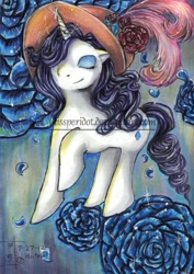 Size: 900x1270 | Tagged: safe, artist:missperidot, rarity, pony, unicorn, female, hat, mare, purple mane, solo, white coat