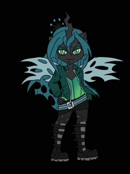 Size: 1496x2000 | Tagged: safe, artist:jadexenapus, queen chrysalis, changeling, changeling queen, equestria girls, boots, clothes, equestria girls-ified, holey clothes, looking at you, smiling, solo, younger