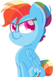 Size: 1576x2257 | Tagged: safe, artist:pastelhorses, derpibooru import, rainbow dash, pegasus, pony, backwards cutie mark, hair bun, scrunchy face, simple background, solo, transparent background