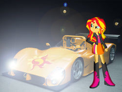 Size: 2048x1536 | Tagged: safe, sunset shimmer, equestria girls, car, ferrari, ferrari 333 sp, racecar, solo