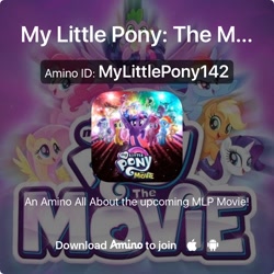 Size: 1024x1024 | Tagged: safe, derpibooru import, applejack, fluttershy, pinkie pie, rainbow dash, rarity, twilight sparkle, twilight sparkle (alicorn), alicorn, earth pony, pegasus, pony, unicorn, my little pony: the movie, advertisement, amino, app, mane six