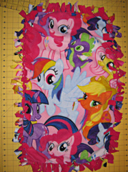 Size: 500x667 | Tagged: safe, artist:pyroluminescence, derpibooru import, applejack, fluttershy, pinkie pie, rainbow dash, rarity, spike, twilight sparkle, dragon, earth pony, pegasus, pony, unicorn, blanket, craft, mane seven