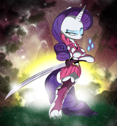 Size: 2259x2430 | Tagged: safe, artist:v-d-k, rarity, pony, unicorn, bipedal, clothes, high res, sword