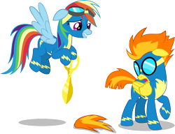 Size: 3303x2539 | Tagged: safe, artist:frownfactory, derpibooru import, rainbow dash, spitfire, pegasus, pony, parental glideance, .svg available, clothes, female, goggles, simple background, svg, transparent background, uniform, vector, wonderbolts, wonderbolts uniform