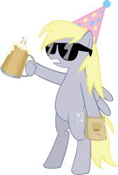 Size: 3967x5893 | Tagged: safe, artist:the-crusius, derpy hooves, pony, absurd resolution, bag, bipedal, cider, cup, drink, hat, muffin, mug, paper bag, party hat, simple background, sunglasses, transparent background, vector