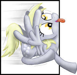 Size: 735x710 | Tagged: safe, artist:cgeta, derpy hooves, pegasus, pony, female, fourth wall, mare, solo