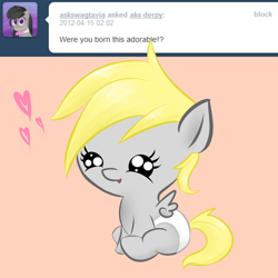 Size: 1280x1280 | Tagged: safe, artist:lilfaux, derpy hooves, ask, ask lil derpy, baby, cute, derpabetes, diaper, filly, tumblr