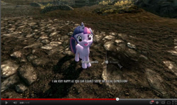 Size: 943x559 | Tagged: safe, derpibooru import, twilight sparkle, beta, happy, skyrim, the elder scrolls, youtube