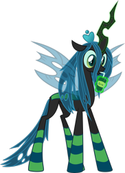 Size: 4341x5973 | Tagged: safe, artist:osipush, queen chrysalis, changeling, changeling queen, absurd resolution, clothes, juice, juice box, magic, simple background, socks, solo, striped socks, telekinesis, transparent background