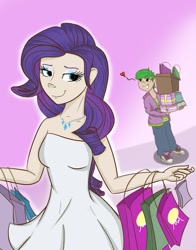 Size: 665x850 | Tagged: safe, artist:lolepopenon, rarity, spike, female, humanized, male, shipping, shopping, sparity, straight