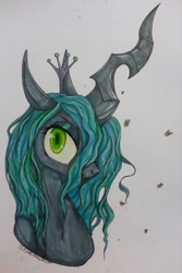 Size: 1024x1536 | Tagged: safe, artist:mylittleasspit, queen chrysalis, changeling, changeling queen, female, solo, traditional art