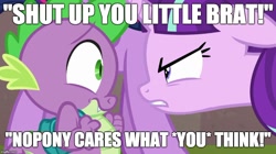 Size: 888x499 | Tagged: safe, spike, starlight glimmer, dragon, pony, unicorn, the cutie re-mark, abuse, image macro, meme, spikeabuse