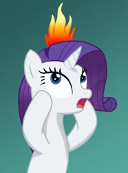 Size: 1024x1376 | Tagged: safe, artist:bcrich40, rarity, pony, unicorn, female, fire, horn, mane on fire, mare, solo