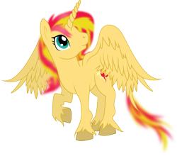 Size: 3411x3000 | Tagged: safe, artist:theshadowstone, sunset shimmer, alicorn, pony, alicornified, looking up, race swap, raised hoof, shimmercorn, smiling, solo, spread wings, unshorn fetlocks