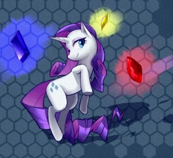 Size: 590x537 | Tagged: safe, rarity, pony, unicorn, female, gem, mare, pixiv, solo, standing, standing on one leg