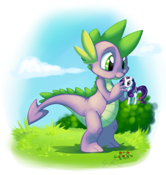 Size: 993x1049 | Tagged: safe, artist:gryffion, rarity, spike, dragon, pony, unicorn, doll, female, horn, male, mare