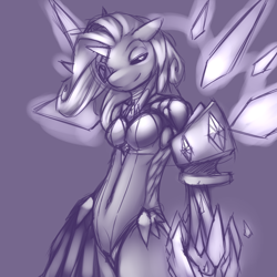 Size: 3000x3000 | Tagged: safe, artist:florecentmoo, rarity, anthro, crystal, high res, monochrome