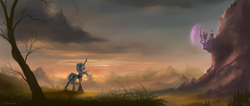 Size: 2350x1000 | Tagged: dead source, safe, artist:shamanguli, queen chrysalis, changeling, changeling queen, canterlot, scenery, scenery porn, solo focus