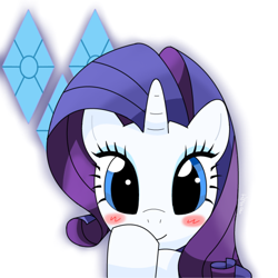 Size: 812x812 | Tagged: safe, artist:hoyeechun, rarity, pony, unicorn, blushing, cute, cutie mark, female, head in hooves, looking at you, mare, raribetes, simple background, solo, white background