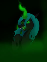 Size: 900x1200 | Tagged: safe, artist:ragequitpone, queen chrysalis, changeling, changeling queen, drool, looking at you, magic, open mouth, solo