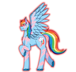 Size: 6528x6165 | Tagged: safe, artist:cornerverse, derpibooru import, rainbow dash, pegasus, pony, absurd resolution, backwards cutie mark, element of loyalty, female, glow, glowing lines, glowing mane, mare, rainbow power, rainbow power redesign, simple background, solo, transparent background