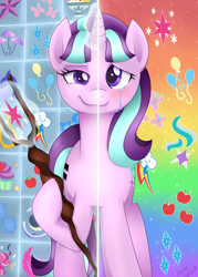 Size: 1024x1430 | Tagged: safe, artist:scarlet-spectrum, starlight glimmer, pony, unicorn, the cutie map, crying, cutie mark, cutie mark vault, duality, s5 starlight, smug, smuglight glimmer, solo, staff, staff of sameness, two sided posters