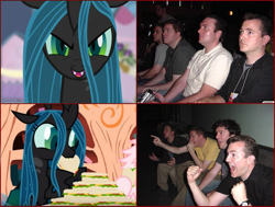 Size: 963x728 | Tagged: safe, artist:mixermike622, edit, edited screencap, screencap, queen chrysalis, changeling, changeling queen, a canterlot wedding, cute, cutealis, exploitable meme, meme, reaction guys, tumblr:ask fluffle puff