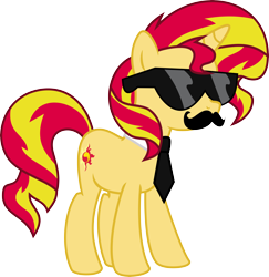 Size: 6956x7147 | Tagged: safe, artist:elsia-pony, sunset shimmer, pony, unicorn, .svg available, absurd resolution, disguise, moustache, necktie, simple background, solo, sunglasses, svg, transparent background, vector