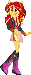 Size: 3000x7050 | Tagged: safe, artist:theshadowstone, sunset shimmer, equestria girls, boots, clothes, high heel boots, jacket, leather jacket, ponied up, pony ears, rainbow power, rainbow power-ified, simple background, skirt, solo, transparent background, vector