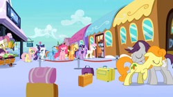 Size: 1054x592 | Tagged: safe, derpibooru import, screencap, applejack, carrot top, fluttershy, golden harvest, pinkie pie, rainbow dash, rarity, twilight sparkle, twinkleshine, written script, earth pony, pegasus, pony, unicorn, just for sidekicks, goldenscript, mane six