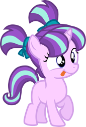 Size: 1345x1966 | Tagged: safe, artist:davidsfire, starlight glimmer, pony, unicorn, :p, cute, female, filly, filly starlight glimmer, glimmerbetes, pigtails, raised hoof, silly, silly pony, simple background, smiling, solo, tongue out, transparent background, vector, younger