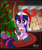 Size: 1600x1900 | Tagged: safe, artist:killryde, derpibooru import, twilight sparkle, christmas tree, clothes, fireplace, hat, mistletoe, present, santa hat, socks, solo, tree