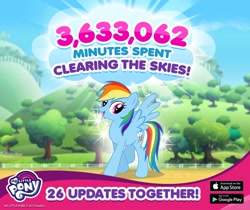 Size: 940x788 | Tagged: safe, derpibooru import, rainbow dash, pegasus, pony, gameloft, my little pony logo, official, solo, statistics