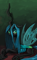 Size: 724x1174 | Tagged: safe, artist:sewyouplushiethings, queen chrysalis, changeling, changeling queen, looking at you, reclining, solo, speedpaint