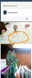 Size: 768x1824 | Tagged: safe, artist:danadyu, derpibooru import, fluttershy, pinkie pie, rainbow dash, earth pony, pegasus, pony, ask, female, jumped-out-pinkieanswers, lesbian, paper child, pinkiedash, shipping, shy, sign, snow, tumblr