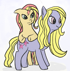 Size: 612x623 | Tagged: safe, artist:trixsun, lily blossom, sunset shimmer, pony, unicorn, female, mare
