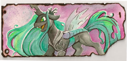 Size: 1000x483 | Tagged: safe, artist:mittymandi, queen chrysalis, changeling, changeling queen, female, solo