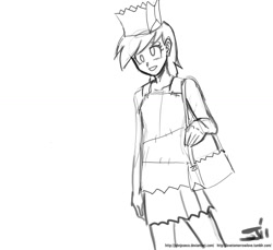 Size: 1280x1173 | Tagged: safe, artist:johnjoseco, derpy hooves, human, costume, grayscale, humanized, monochrome, paper bag, paper bag princess, paper bag wizard, purse