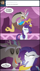 Size: 810x1442 | Tagged: safe, artist:peachiekeenie, discord, rarity, pony, unicorn, female, horn, mare, white coat