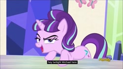 Size: 960x540 | Tagged: safe, screencap, starlight glimmer, pony, unicorn, the cutie re-mark, discovery family logo, meme, michael stevens, s5 starlight, solo, vsauce, youtube caption