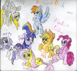 Size: 1363x1250 | Tagged: safe, artist:benrusk, derpibooru import, applejack, derpy hooves, fluttershy, pinkie pie, rainbow dash, rarity, twilight sparkle, earth pony, pegasus, pony, unicorn, female, mane six, mare, traditional art