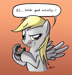 Size: 800x838 | Tagged: safe, artist:tobibrocki, derpy hooves, pegasus, pony, donut, eating, female, mare, puffy cheeks