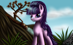 Size: 2560x1600 | Tagged: safe, artist:pony-stark, starlight glimmer, pony, unicorn, cloud, eyeshadow, female, glowing horn, grass, grin, looking at you, magic, makeup, mare, outdoors, s5 starlight, signature, sky, smiling, solo, staff, staff of sameness, standing, telekinesis