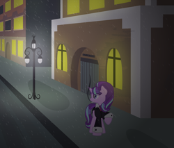 Size: 2600x2212 | Tagged: safe, artist:discorded-joker, starlight glimmer, pony, unicorn, cigarette, cloth, clothes, necktie, night, outdoors, rain, smoking, solo, suit